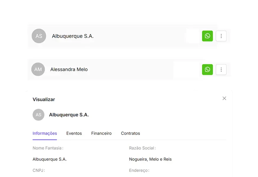 Tela do módulo Clientes no Eventool