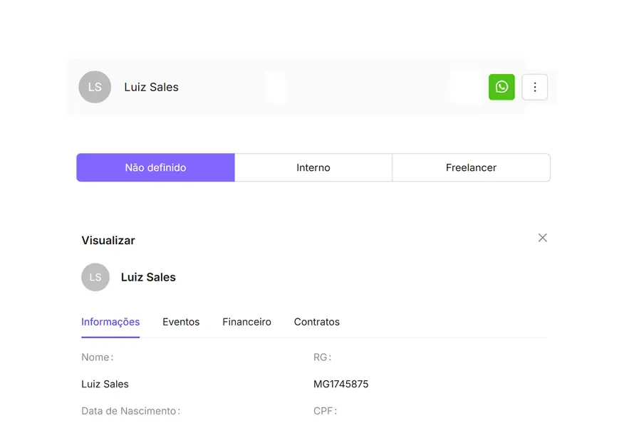 Tela do módulo Colaboradores no Eventool