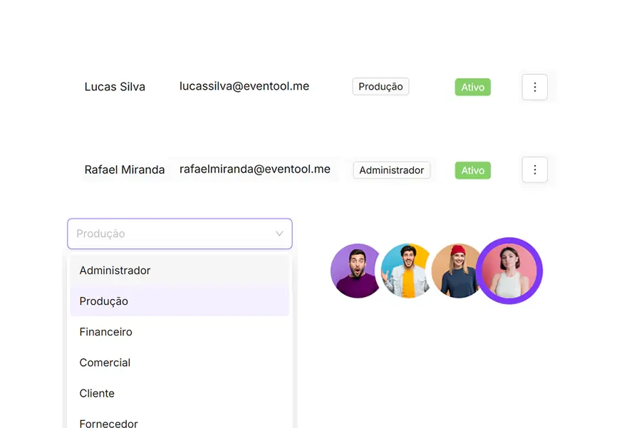Tela do módulo Usuários no Eventool