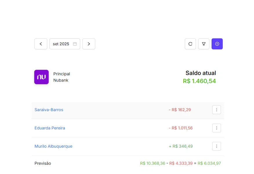 Tela do módulo Financeiro no Eventool