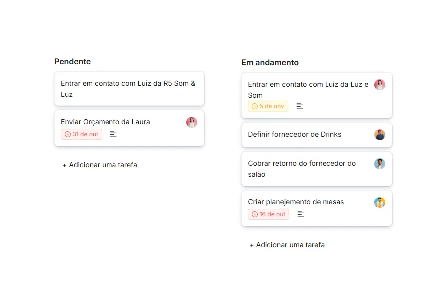 Tela do módulo Tarefas no Eventool